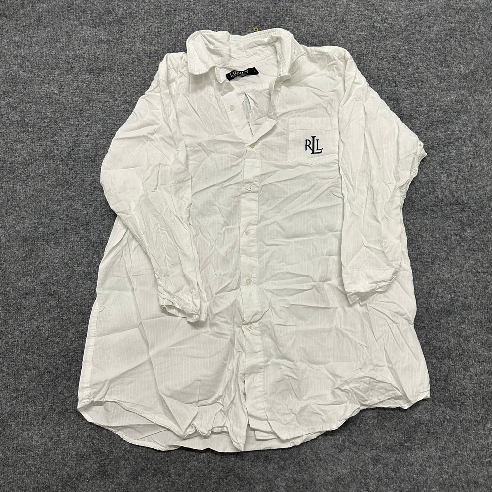 Lauren Ralph Lauren Shirt Womens XL White Viscose Blend RLL Logo Long Sleeve Top